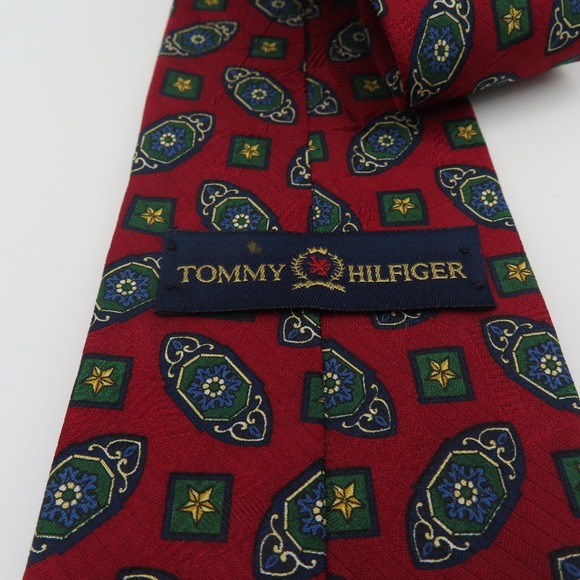 Tommy Hilfiger Tie Silk Red Green Blue 4" Wide 57" Long Two Toned - Picture 5 of 8